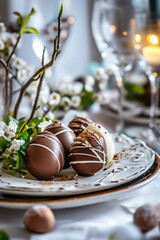 Fototapeta premium Beautiful Delicious Chocolate Easter Eggs 