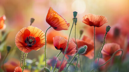 Fototapeta premium Beautiful Poppy Flowers Abstract Background