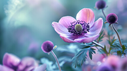 Beautiful Anemone Flowers Abstract Background
