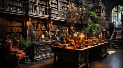 Unique library with a vintage concept