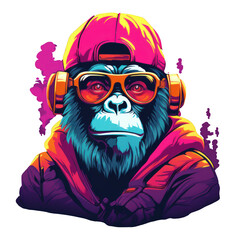 Monkey ape cool style wearing glasses colorful style. isolated on transparent background