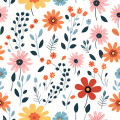 Seamless pattern : Cheerful Florals Pattern on Light Background
