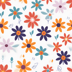 Fototapeta na wymiar Seamless pattern : Colorful floral pattern on bright background 