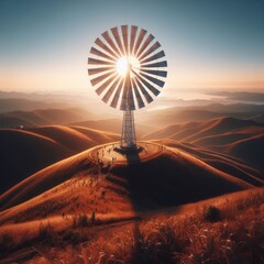 wind turbine against a beautiful landscape. Energy concept - obrazy, fototapety, plakaty