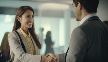 Obraz premium businesswoman shaking hands with business coworker
