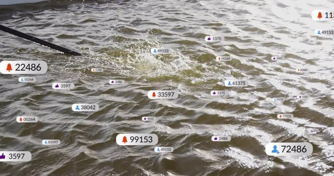 Animation of social media notifications over our of rowing boat in river