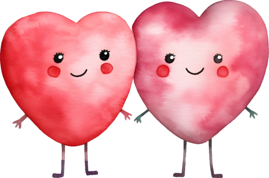 Watercolor red heart couple character standing holding hands for romantic love illustration design