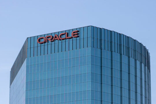 Irvine, CA, USA - May 6, 2022: Exterior view of the office building of Oracle Corporation, an American multinational computer technology company, in Irvine, California.