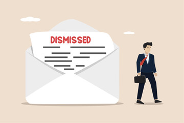 Layoff email sending to employee to inform job dismissed or fired, staff layoff due to economic recession concept, unemployed businessmen leaving layoff emails. - obrazy, fototapety, plakaty