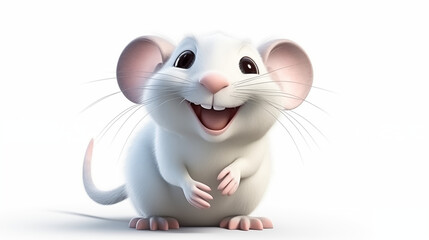 happy white mouse isolated on white background cartoon 3D