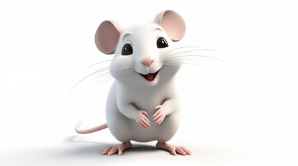 3D cute white rat isolated on white background