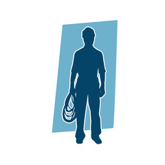 Silhouette of man in construction worker costume. Silhouette of construction worker male in pose. 
