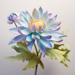 A colorful flower with green leaves