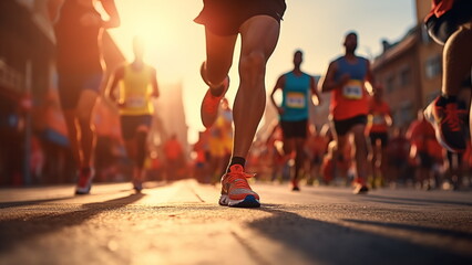 Estores personalizados con tu foto Running marathon in urban, Olympic game with Generative AI
