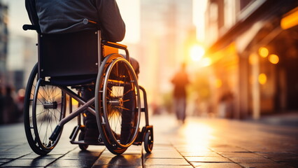 Man in wheelchair with physical disability mobility disorder - Generative AI