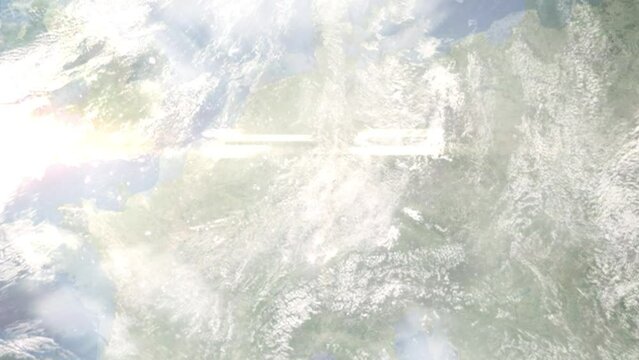 Zoom in from space and focus on Karben, Germany. 3D Animation. Background for travel intro. Elements of this image furnished by NASA.