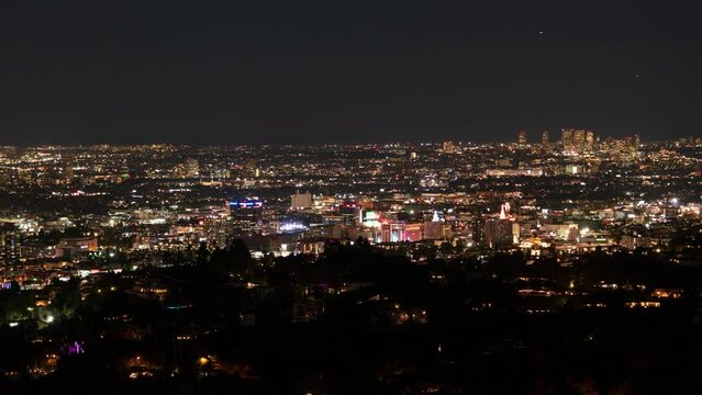 Hollywood Beverly Hills Night Skyline Time Lapse Pan R California USA
