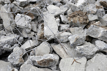 Broken concrete, Piles of rubble after house demolition