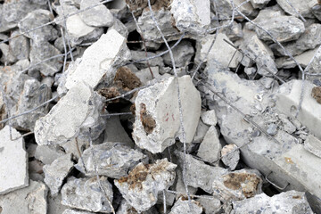 Broken concrete, Piles of rubble after house demolition