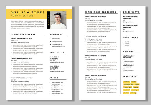 Minimal Resume and Cover Letter Layout with Yellow Accent