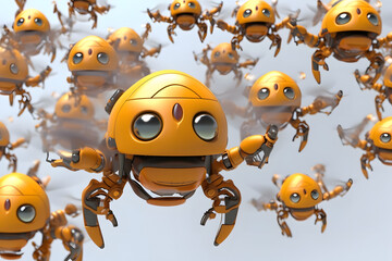 3d rendering Drone Swarms Robots cartoon