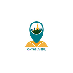 Kathmandu city map pin point geolocation modern skyline vector logo icon isolated illustration. Nepal capital pointer emblem with landmarks and building silhouettes