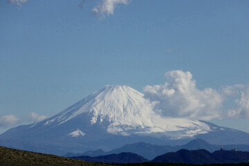 富士山、日本国の有名なランドマーク、藤沢市海岸からの眺望