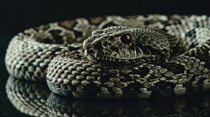 Obraz premium A black snake on a black background. Reptile.