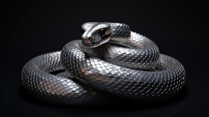 Fototapeta premium A black snake on a black background. Reptile.