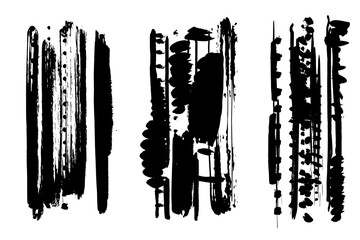 Mixed texture collage Black brushes vector collection set. Dry paint, ink brush, brush strokes, brushes, lines, frames, box, grungy.