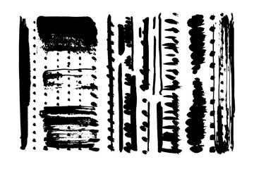 Mixed texture collage Black brushes vector collection set. Dry paint, ink brush, brush strokes, brushes, lines, frames, box, grungy.