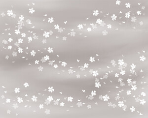 淡いセピア色の背景に浮かぶ桜（白シルエット）の水彩イラスト