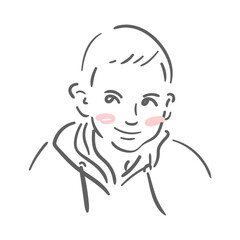 Cute baby boy in a hoodie. Minimalistic hand drawn illustration in sketch style. For posters, postcards, banners, design elements