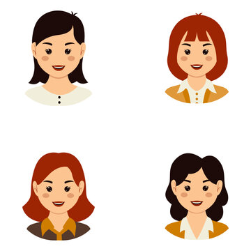 Collection of Business Woman Avatar. In Different Hairstyle. Vector Icon. 