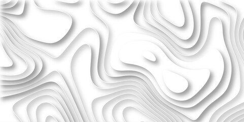 Abstract white paper cut background with lines. Background of topographic map. Abstract wavy line 3d paper cut white bg. Topographic canyon geometric map relief texture with curved layers and shadow..