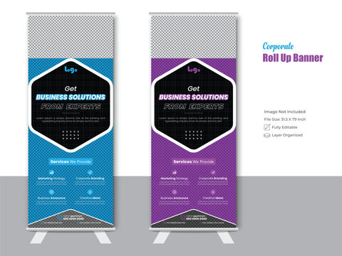 Creative Colorful roll up banner design, Modern business promotion banner, seminar standee template
