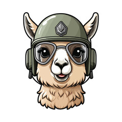 Fototapeta premium cute kawaii military llama in pilot helmet sticker style 5 vector illustration template design