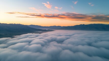 Aerial view of clouds in the sky at sunrise. Nature background