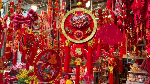 Chinese red decorations for Chinese New Year celebration.