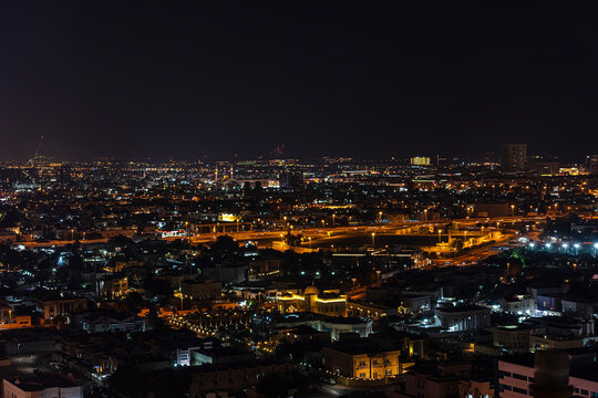 Panoramic beautiful view of the center of Dubai from a height. Dubai, United Arab Emirates at night © diy13