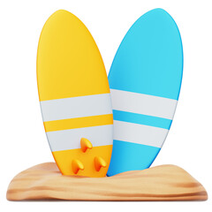 Surfboard 3D Rendering Icon Isolated Transparent Background