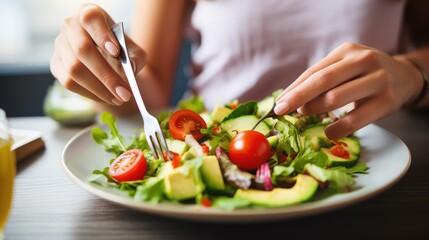 These dainty hands offer a plate of herb salad, a visual reminder of the beauty that lies in embracing a healthy lifestyle