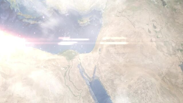 Zoom in from space and focus on Khan Yunis, State of Palestine. 3D Animation. Background for travel intro. Elements of this image furnished by NASA.