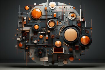 Obraz premium Geometric Shape Collage Evoking a Galactic Theme, on an isolated Galactic Blue background, Generative AI