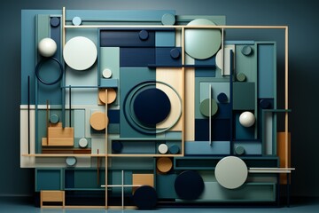 Geometric Shape Collage in Cool Blues and Greens, on an isolated Ocean Blue background, Generative AI