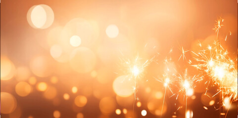 Gold Abstract background with fireworks and bokeh,  stars and circles in gold color in bokeh effect. Glitter luxury gold. The background for the holiday. Graphics resources.