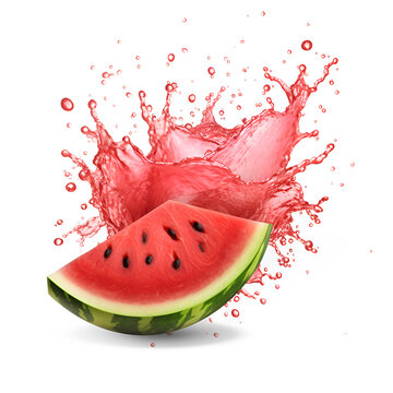 watermelon with watermelon juice splash isolated on transparent background