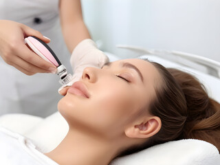 Obraz na płótnie Canvas Beautiful young woman, having a facial massage in a beauty clinic