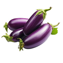 Healthy purple fruits and vegetables like eggplant isolated on transparent background
