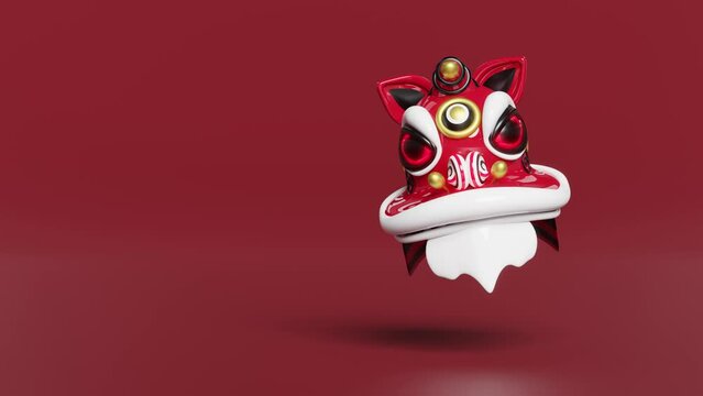 3d lion dance head with chinese gold coins for festive chinese new year holiday. 3d render illustration, alpha channel
